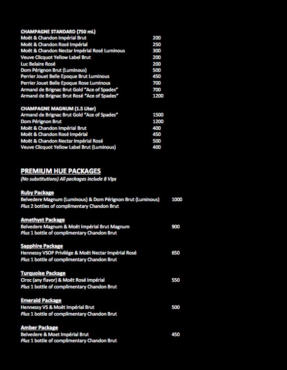 Hue nightclub San Francisco celebrate birthday book table reserve alcohol bottle prices vodka rum gin cognac whisky