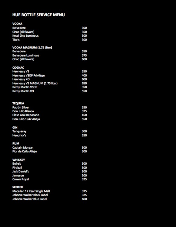 Hue nightclub San Francisco bottle menu champagne parade bubbles package book vip table service now 