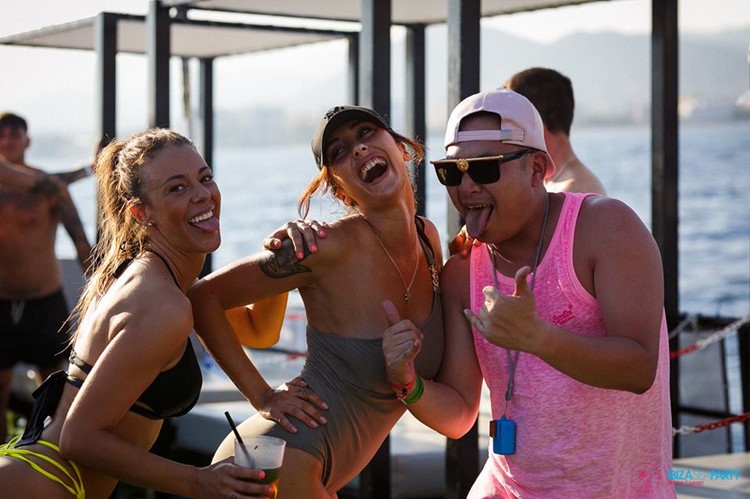 Sea Party Ibiza yacht sexy blonde brunette girls having fun