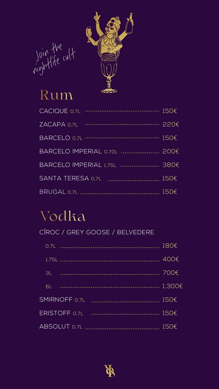Icon club Madrid bottle menu pricing alcohol vodka rum gin cognac
