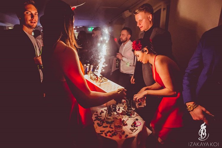 Izakaya Koi nightclub Malmo table reservation service alcohol bottles expensive luxury champagne vodka gin rum celebrate go out