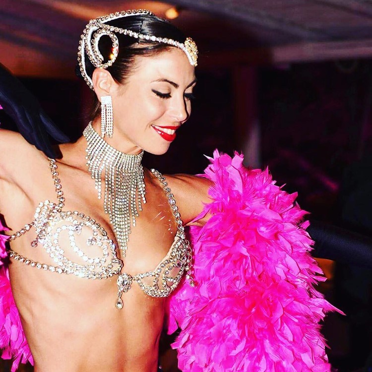 Just Cavalli Porto Cervo club dancer exotic costume feather dance show