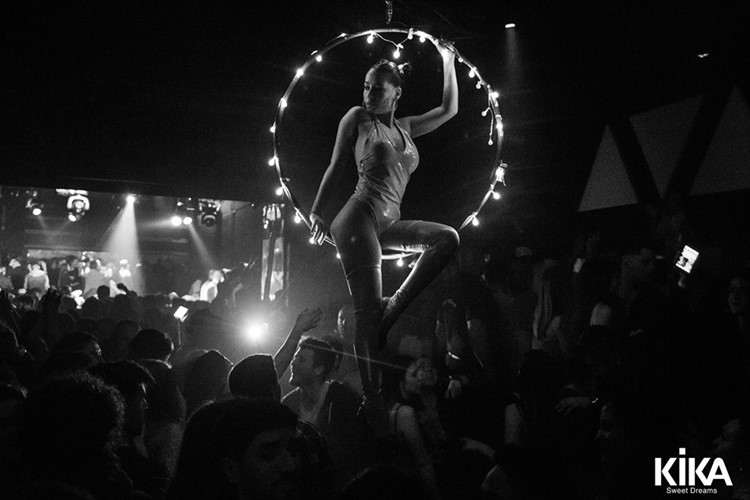 Kika nightclub Buenos Aires exotic dancer over crowd dancing