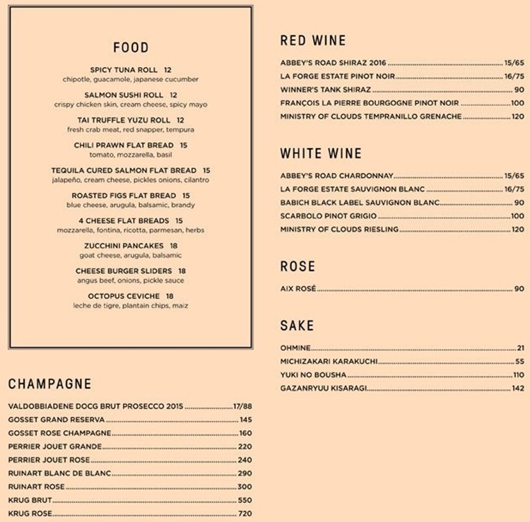 Kilo Lounge club Singapore price per bottle champagne beverages drinks alcohol bubbles vodka