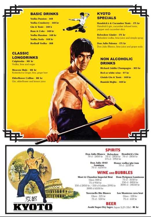 Kyoto nightclub Stockholm bottle menu packages pricing drinks cocktails