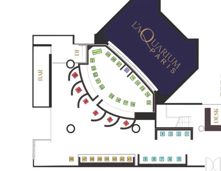 L Aquarium nightclub in Paris club tables map reserve VIP table area DJ dance floor bar premium