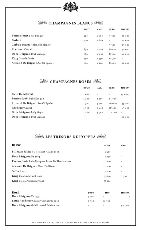 L'Opera nightclub St Tropez club bottle menu champagne price list rose white blanc book your table
