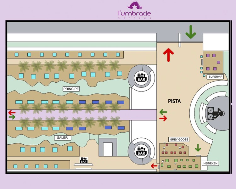 L Umbracle nightclub Valencia club tables map entrance dj premium vip regular tables area dance floor