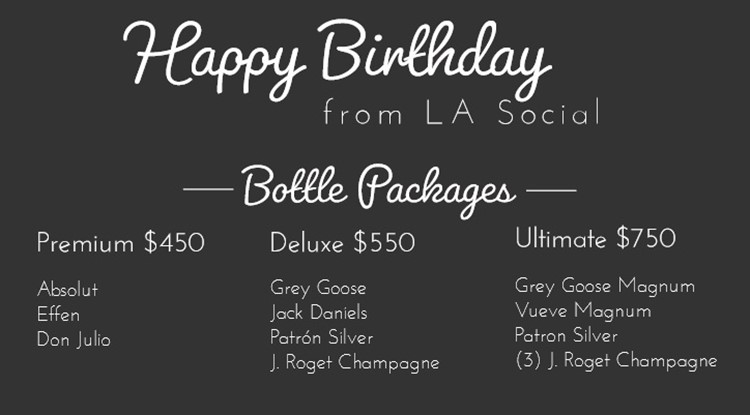 LA Social nightclub club Chicago celebrate birthday party prices menu bottles table