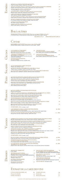 La Petite Plage club St Tropez food menu starter main salads desserts 