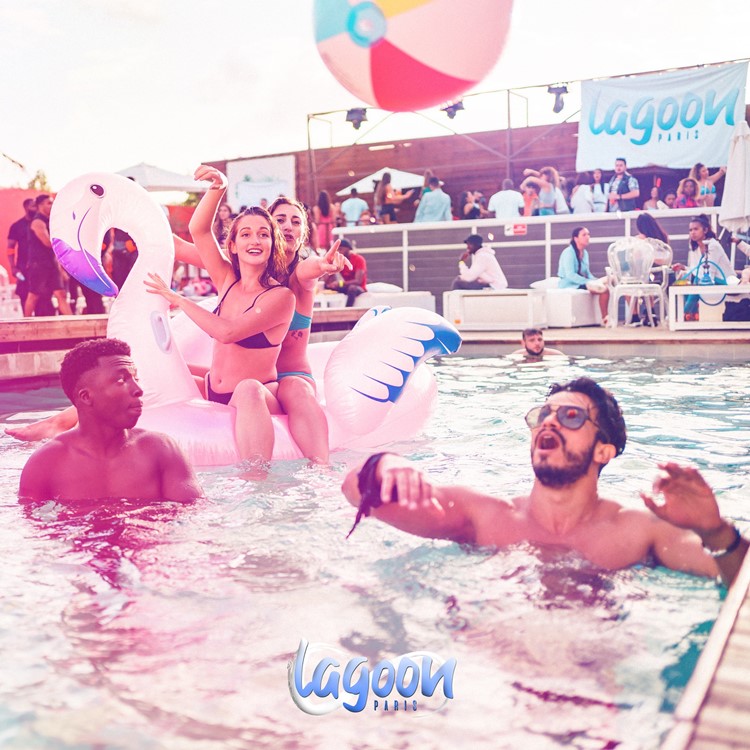 Lagoon pool club Paris open during pandemic parties events fun swim book vip table lounge