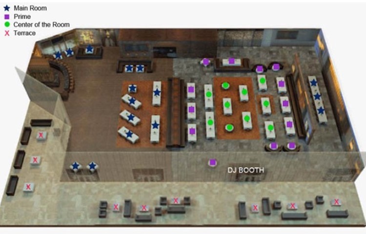 Lavo Day club Las Vegas map view dj booth dance floor vip regular tables sitting area lounge