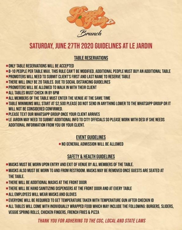 Pandemic club rules guidelines Le Jardin open Los Angeles Hollywood vip covid 19 mask safety health