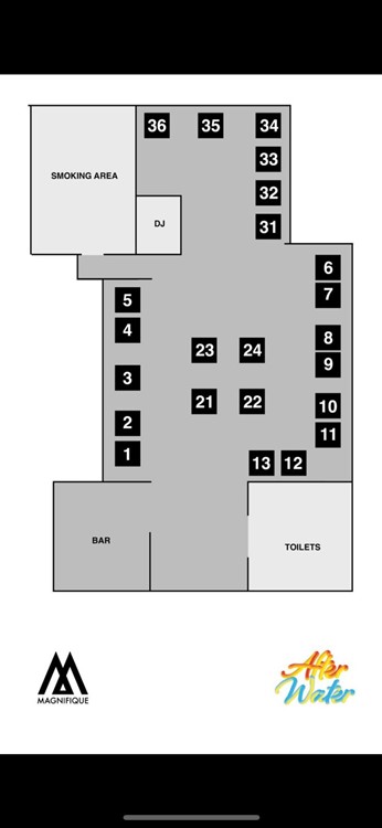 Map of tables at Le Magnifique nightclub in Paris