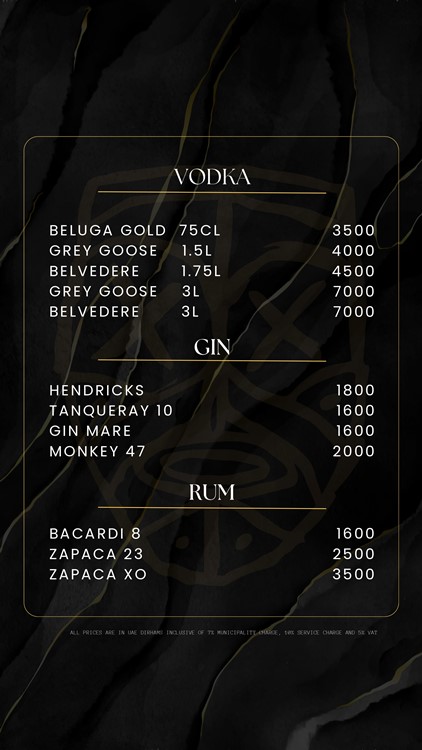 Lekki, nightclub, Dubai, bottle menu, vodka, gin, rum