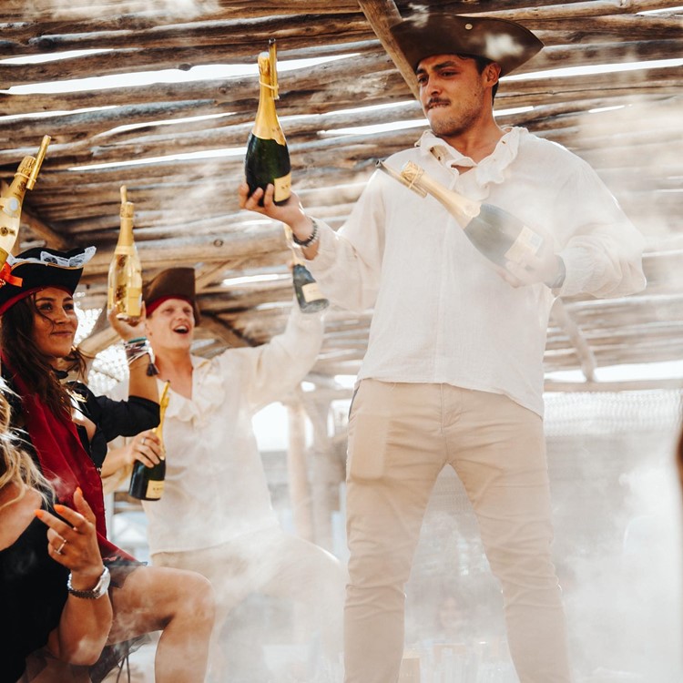 Les Palmiers beach club St Tropez bottle parade champagne bubbles celebrate birthday bachelor bachelorette