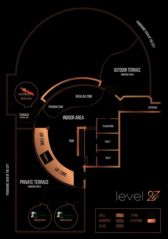 Level 27 Warsaw club nightclub map view terrace vip area lounge floor