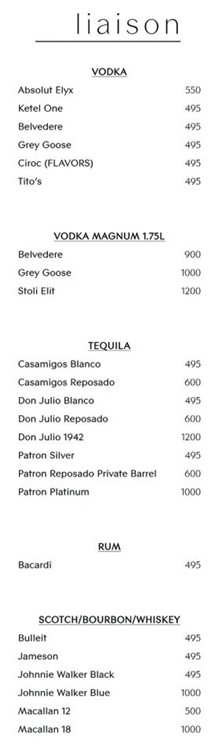Liaison nightclub Los Angeles vodka rum gin prices bottle cocktails book drinks