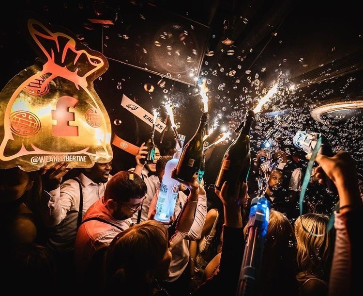 Libertine London nightclub bottle parade