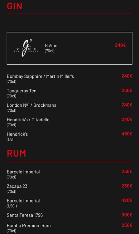 Liberty-Supper-Club-Madrid-nightclub bottle menu vodka rum gin