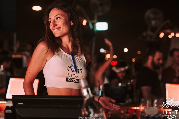 Light House nightclub Tel Aviv pretty brunette girl in sexy crop top