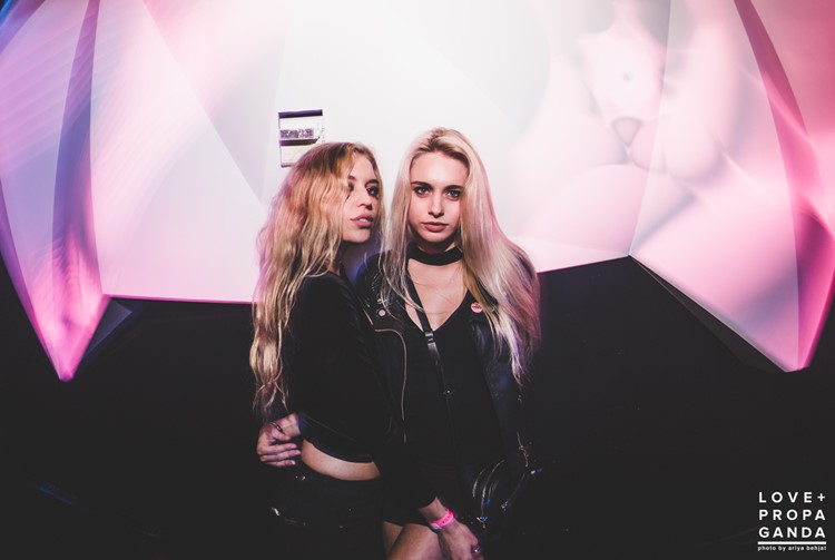 Love and Propaganda nightclub San Francisco two sexy blonde girls hugging partying