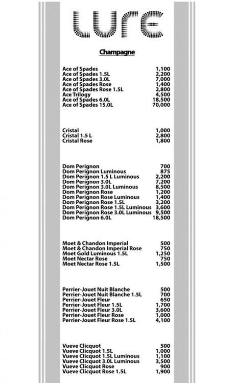 Lure nightclub LA price per bottle for table booking service reservation vodka whisky rum gin bubbles