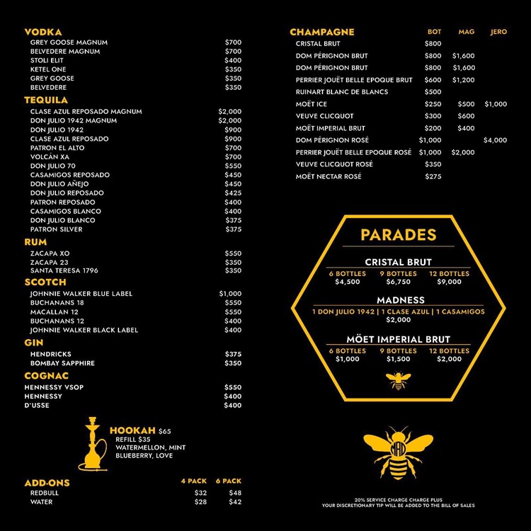 Mad Club Wynwood nightclub Miami bottle menu pricing list alcohol types vodka rum gin cognac whisky bubbles