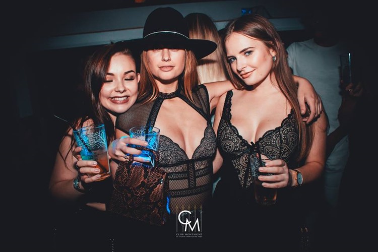 Club Montaigne nightclub Paris sexy girls in body lingerie black lace having fun drinking partying