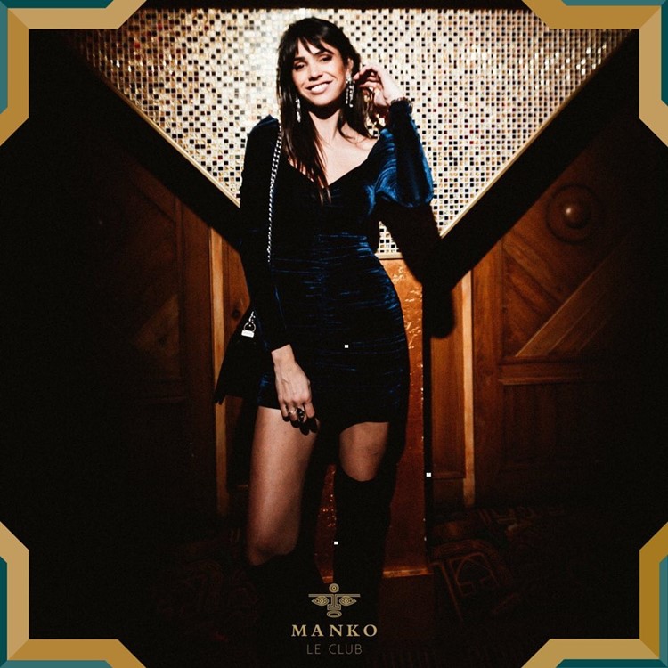 Manko nightclub Paris pretty brunette girl dress code mini dress velvet