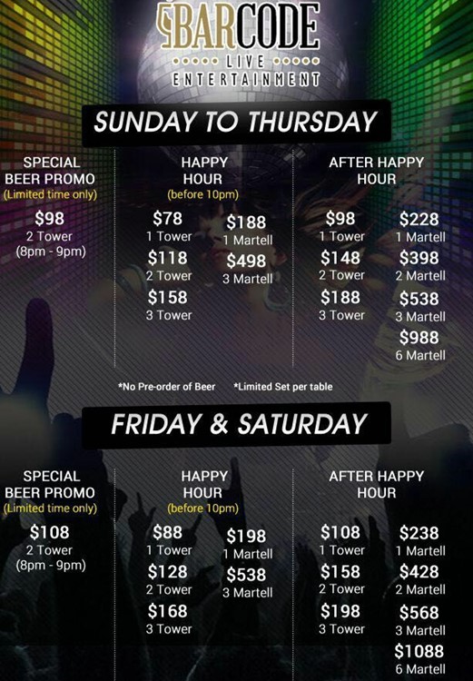 Mao nightclub Singapore menu bottle prices packages champagne cognac vodka whisky gin rum table booking service