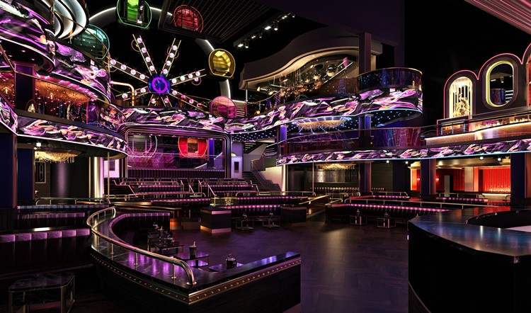 Marquee nightclub Singapore luxury interior design tables sitting dance area lights led installations 