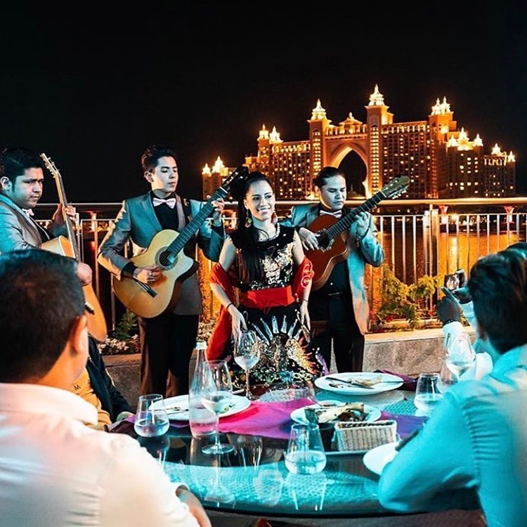 Meshico restaurant club Dubai mariachi concert live sea view posh venue