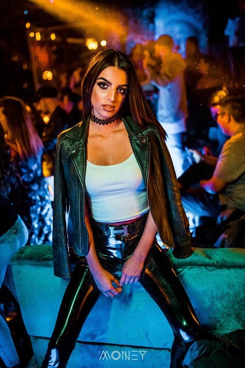 Money nightclub Belgrade sexy brunette girl having fun party nightout dresscode fun