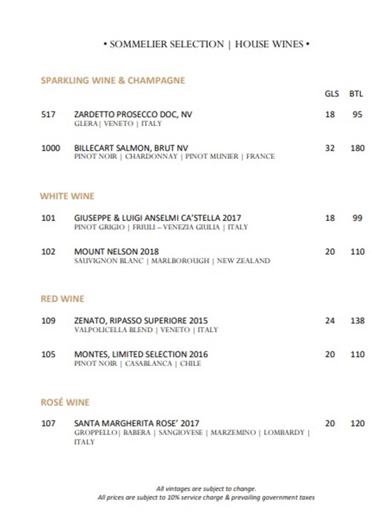 Monti club Singapore house wines book your table now