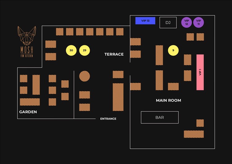 Mosh nightclub Marbella table map seating chart garden terrace main room vip dj premium