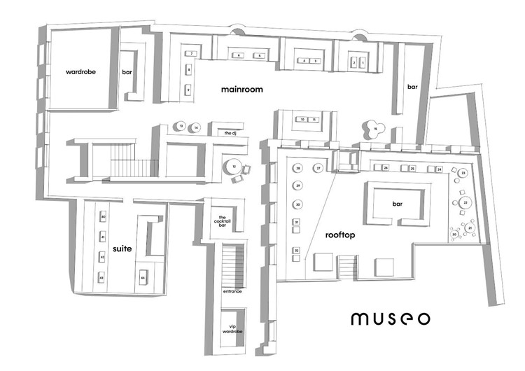 Museo nightclub Copenhagen map tables area VIP premium regular dance floor DJ