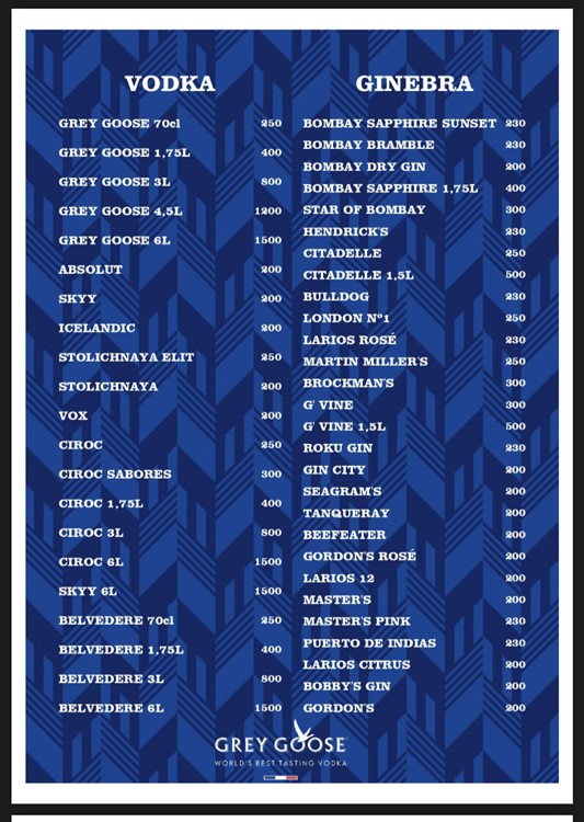 Mya nightclub Valencia bottle menu alcohol vodka gin pricing bottles