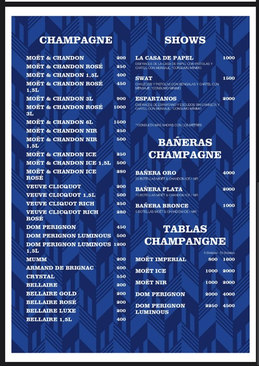 Mya nightclub Valencia bottle menu champagne bubbles shows packages prices