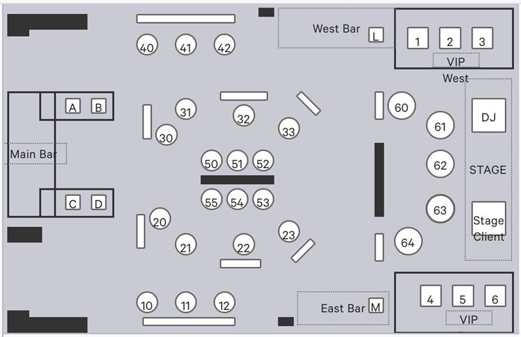 Nebula nightclub NYC tables map VIP area lounge dj