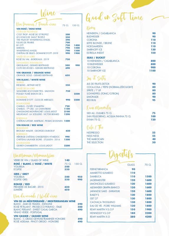 Nikki Beach club in Marrakech bottle service menu prices alcohol vodka rum gin whisky cognac cocktails 