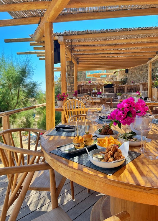 Noia club Mykonos terrace beach pool restaurant day time partying