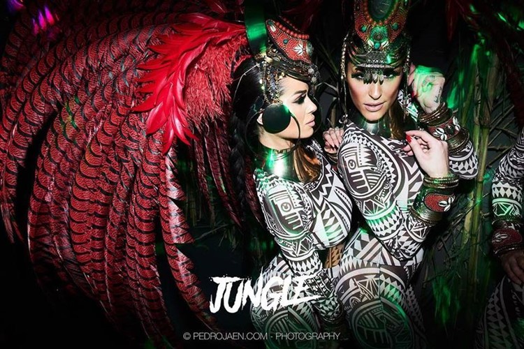 Olivia Valere nightclub Marbella dancers on the jungle night dressed in costumes