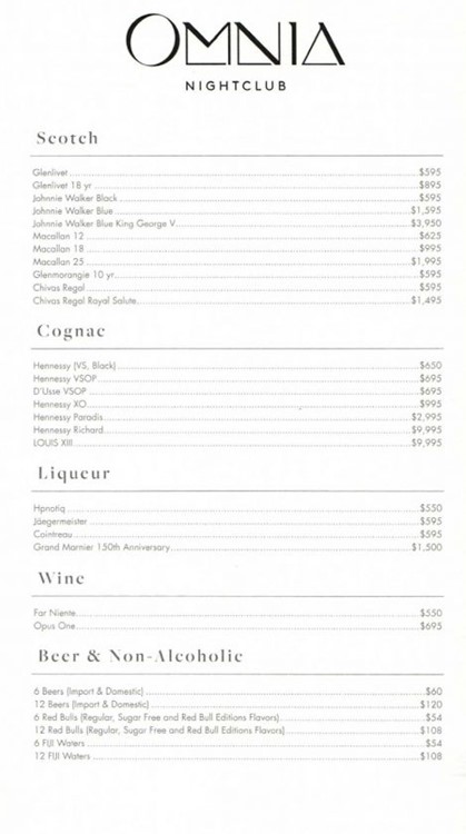 Omnia nightclub Las Vegas cognac wine bottles service celebrate birthday bachelor hen parties book now