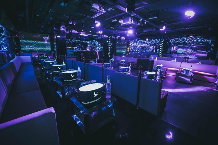 Opium nightclub London view of the interior design posh luxury purple blue lights best club to go