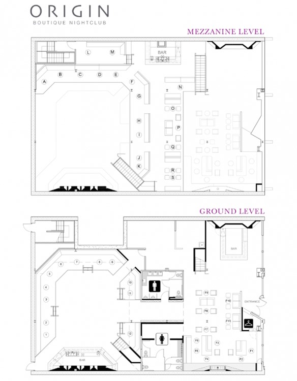 Origin nightclub San Francisco floor plan map view club dj booth vip regular table area dance floor