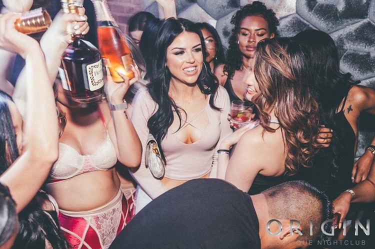 Origin nightclub San Francisco sexy brunette girls birthday party bottles