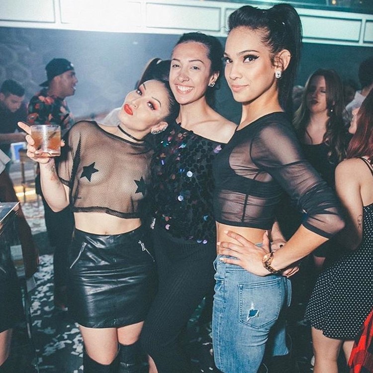 Origin nightclub San Francisco sexy girls in black leather nipple covers