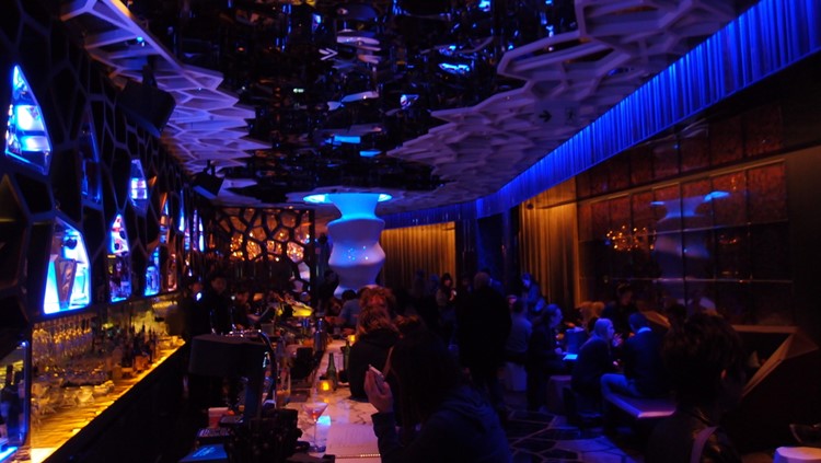 Ozone club Hong Kong night view of the bar and lounge area people drinking