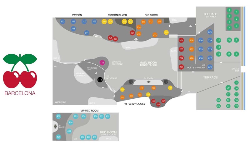 Patcha nightclub Barcelona map view club table sitting areas regular vip special exclusive areas